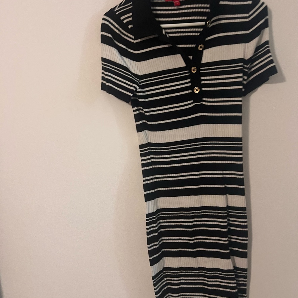 Guess Black and White Striped Mini Dress